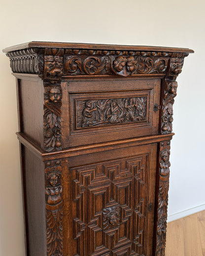 Flemish oak cupboard c 19th C. with 17th C. decorative elements