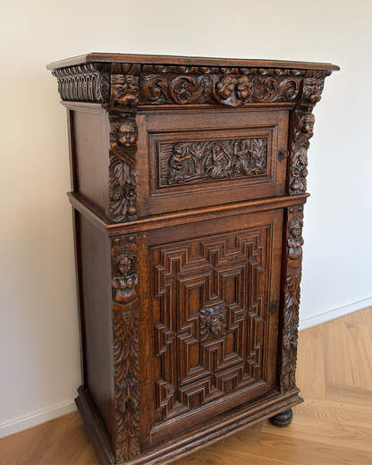 Flemish oak cupboard c 19th C. with 17th C. decorative elements